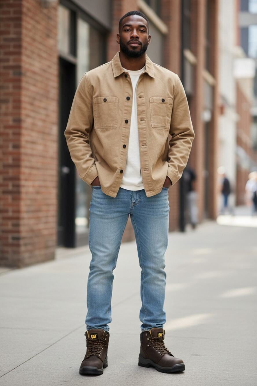 GAP Denim Utility Overshirt Khaki Mens Size Medium Button Up Long Sleeve